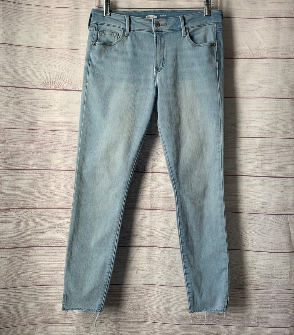 Old Navy Light Wash Denim Jeans Rockstar Super Skinny Frayed Ankle Hems Size 4